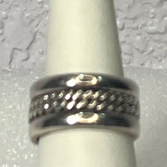 Unisex Silver 925 Band Ring Sz 8.5 Double Rope Cigar Band 80s Pattern Boho Hippi - Picture 4 of 7